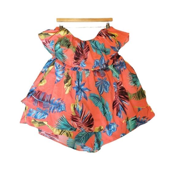 Fashion Nova Tube Top Tropical Paradise Passion Romper Orange Floral Flounce 1X - Picture 4 of 10